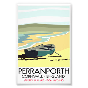 Perranporth Cornwall Seaside Reiseplakat. Holz P Fotodruck