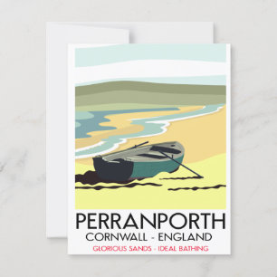 Perranporth Cornwall Seaside-Reiseplakat. Karte