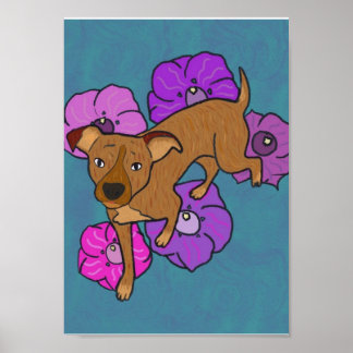 Perro amigable con fondo botánico poster