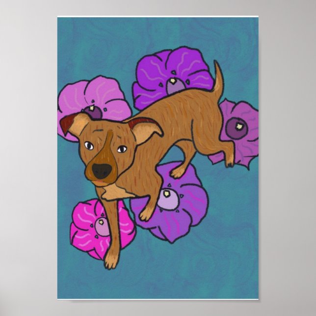 Perro amigable con fondo botánico poster (Vorne)