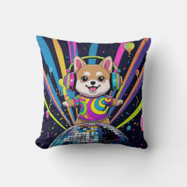 Perro Kawaii Shiba Inu Bailando Neón Retro Kissen
