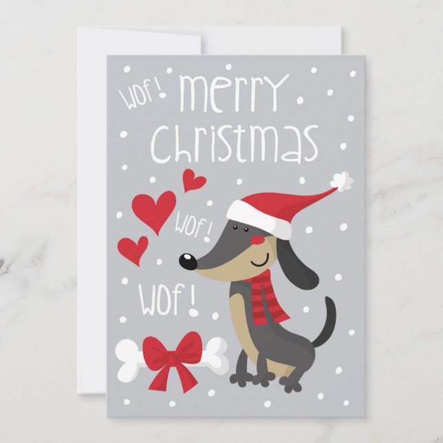 Perro salchicha Weihnachten. Dackel Santa. Feiertagskarte (Vorderseite)