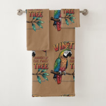 Perroquet chatoyant sur branche d'arbre fruitier