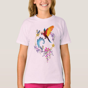 "Perroquet coloré imprimé T-shirt fille - Tropical