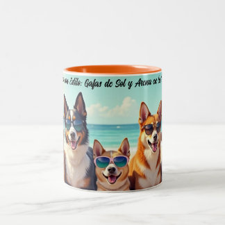 Perros con Estilo: Gafas de Sol y Arena en la Play Zweifarbige Tasse