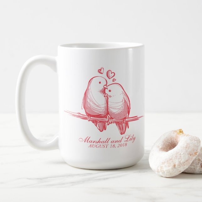 Perruches douces Valentine épousant la tasse (Avec donut)