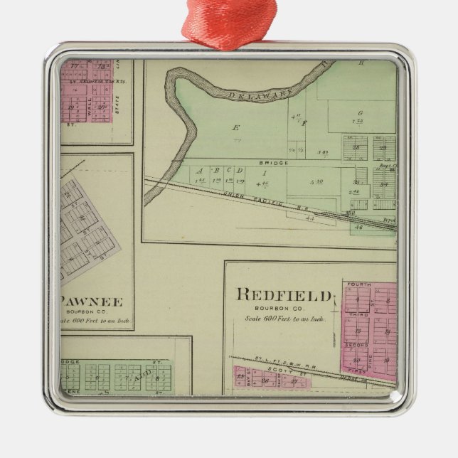 Perry, Memphis, Pawnee, Bronson, Redfield, Kansas Silbernes Ornament (Vorne)