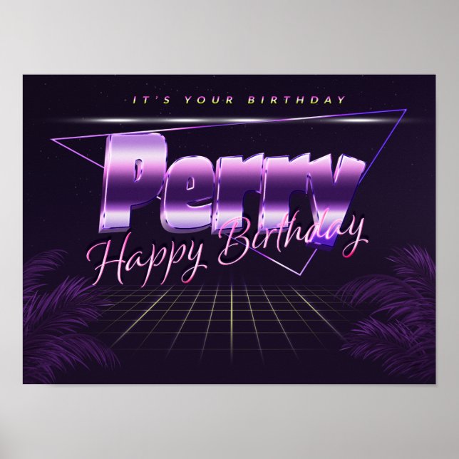 Perry Vorname lila retro Geburtstag Poster (Vorne)