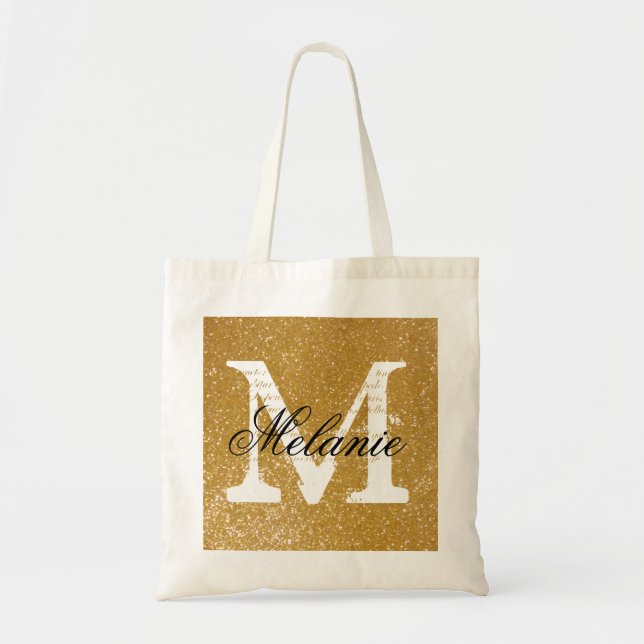 Persalized monogram tote bag | faux gold glitter (Devant)