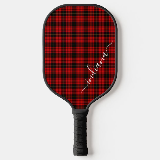 Persaonalisiertes Script Tartan Kariert Rustikal R Pickleball Schläger (Vorderseite)