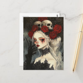 Persephone Goth Rote Rosen Skulls Postkarte