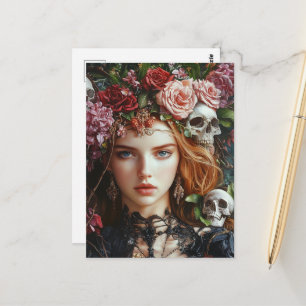 Persephone Rosen und Schädel Postkarte