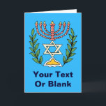 Perser Magen David Menorah Feiertagskarte<br><div class="desc">Dieses Bild wurde von einer antiken persischen jüdischen Fliese angepasst und ein menorah mit einem Magen David (Davidsstern) Gerahmt durch olivgrüne Niederlassungen kennzeichnet.  Die Unvollkommenheiten des ursprünglichen,  handgemalten Bildes sind konserviert worden.</div>