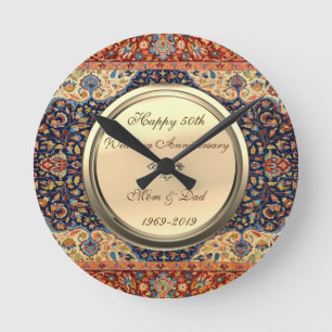 Perser-Teppich Diamant 50. Hochzeitstag Runde Wanduhr