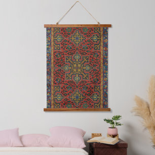 Perser Teppich Rot Blau Klassisch Wandteppich Mit Holzrahmen