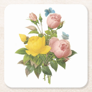 Persergelbe Rose, Tee-Rose von Redouté Rechteckiger Pappuntersetzer