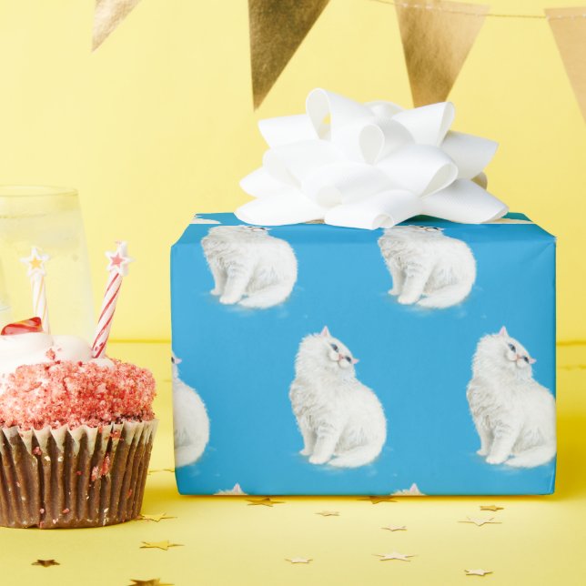 Perserkatze auf Aqua Geschenkpapier (Geburtstagsparty)