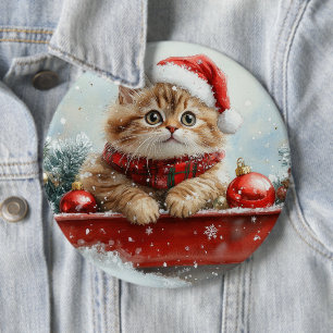 Perserkatze im Schlitten Lass es schneien Weihnach Button