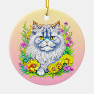 Perserkatze in Blumen Personalisiertes Weihnachten Keramik Ornament