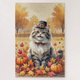 Perserkatze in Herbstlaub Erntedank Kunst