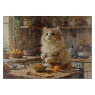 Perserkatze kocht in der Küche Schneidebrett