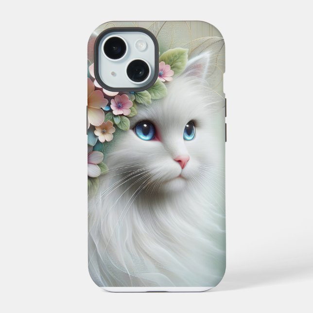 Perserkatze mit Blumenlaurel iPhone 15 Hülle (Rückseite)
