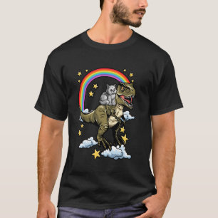 Perserkatze reitet auf einem Dinosaurier Dino T-Shirt