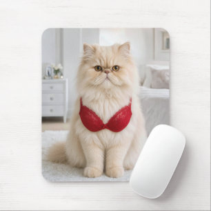 Perserkatze trägt einen roten BH Mousepad