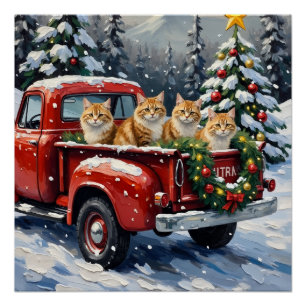 Perserkatze Weihnachten Roter LKW Urlaub Poster