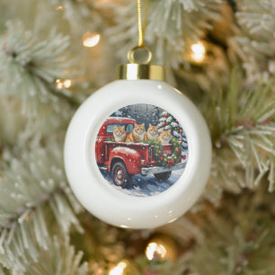 Perserkatze Weihnachten Rotes Lastwagen Ferien Keramik Kugel-Ornament