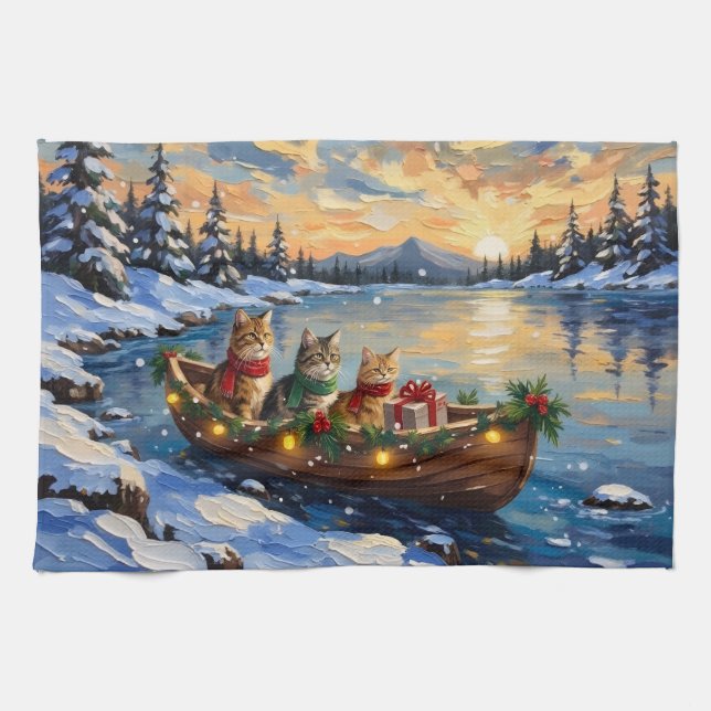 Perserkatze Weihnachtsboot Urlaub Geschirrtuch (Horizontal)