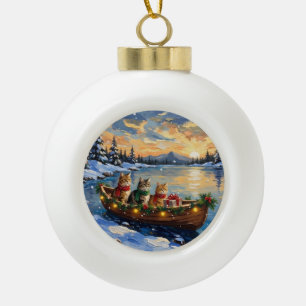 Perserkatze Weihnachtsboot Urlaub Keramik Kugel-Ornament