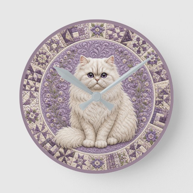 Perserkatzen-Quilt  Runde Wanduhr (Vorderseite)