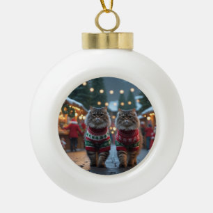 Perserkatzen Weihnachten Schnee Urlaub Keramik Kugel-Ornament