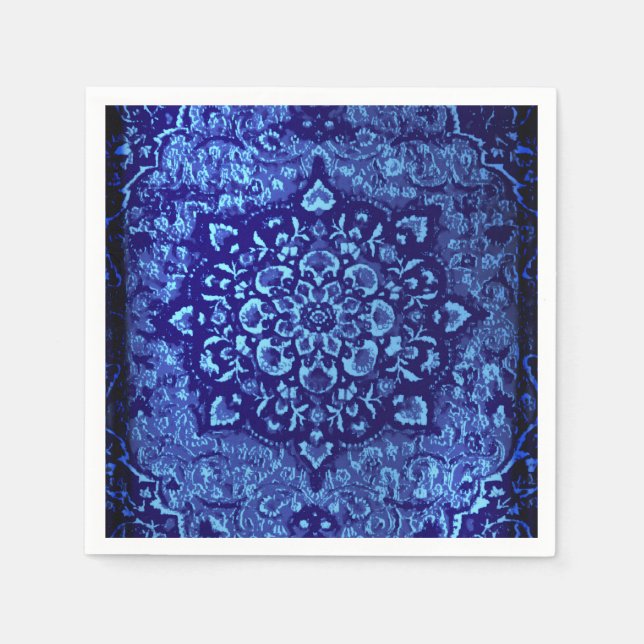Perserteppich-Look in blau getöntem Feld Serviette (Vorderseite)