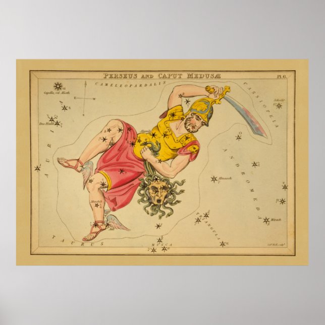 Perseus - Vintage Sternenkartenbilder Poster (Vorne)
