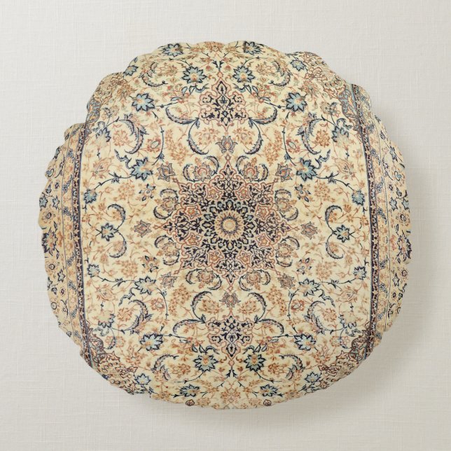 Persia Hellgelbes Dustblau  Rundes Kissen (Vorderseite)