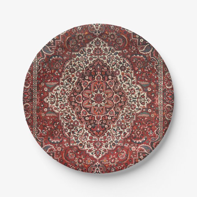 Persian Bakhtiari Deep Dark Red Tan  Pappteller (Vorderseite)