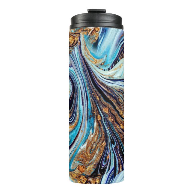 Persian Blue Agate: Oriental Luxury Texture Thermosbecher (Vorderseite)
