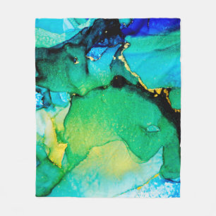 PERSIAN BLUE, chartreuse green. Very beautiful art Fleecedecke