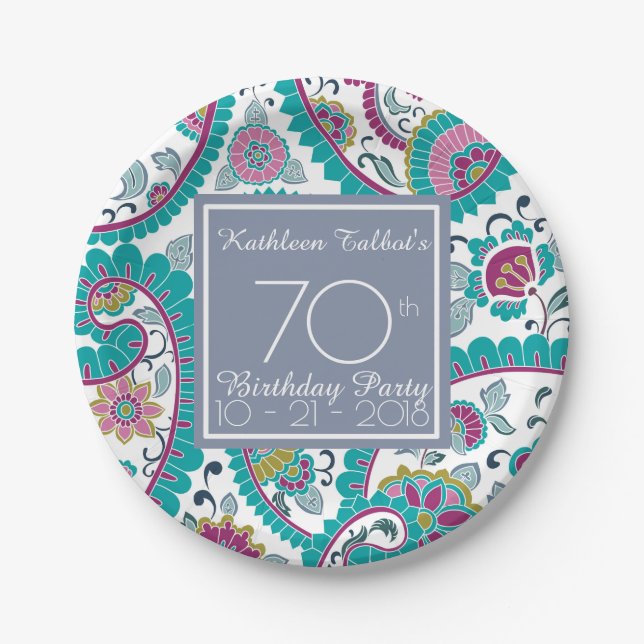 Persian Boteh Paisley 70 th Birthday Party Paper P Pappteller (Vorderseite)