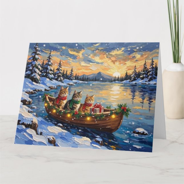 Persian Cat Christmas Boat Holiday Karte (Vorderseite)