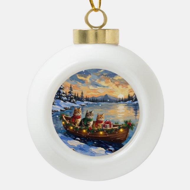 Persian Cat Christmas Boat Holiday Keramik Kugel-Ornament (Vorderseite)