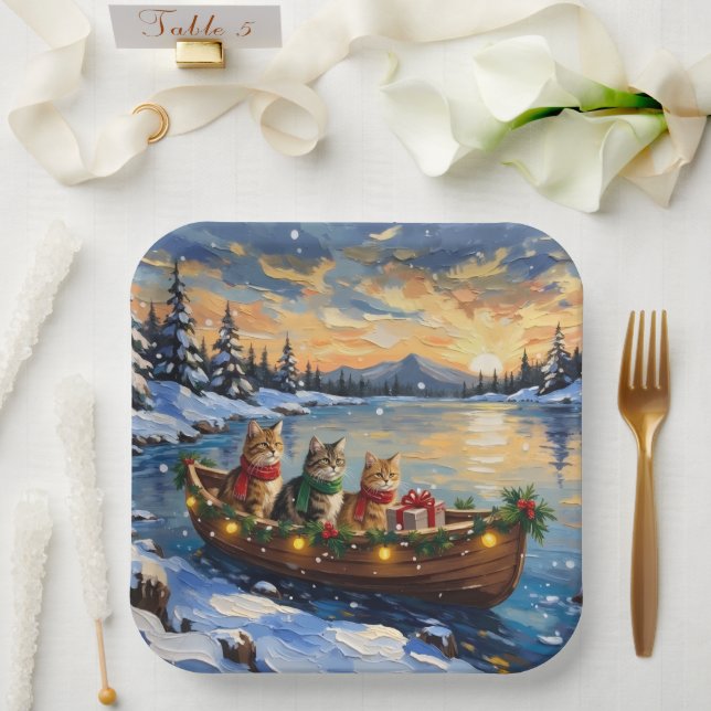 Persian Cat Christmas Boat Holiday Pappteller (Hochzeit)