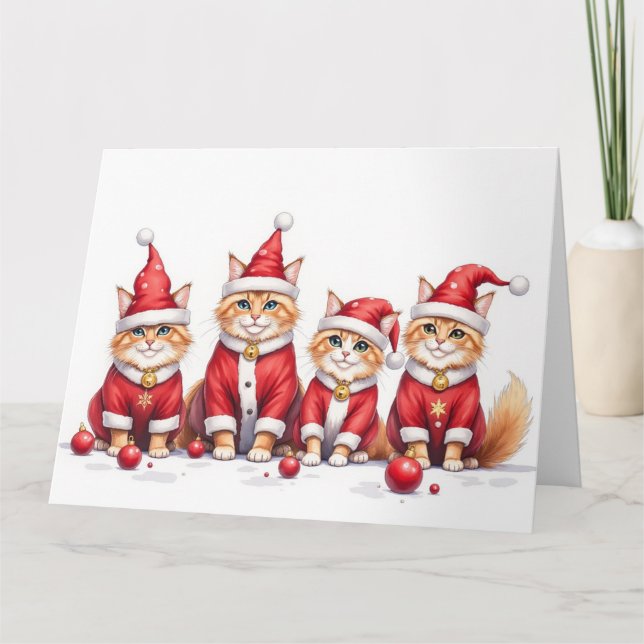 Persian Cat Christmas Dress Santa Hat Karte (Vorderseite)