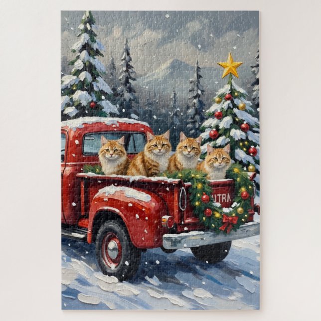 Persian Cat Christmas Red Truck Holiday (Vertikal)