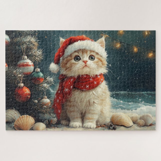 Persian Cat Christmas Vintag Beach (Horizontal)
