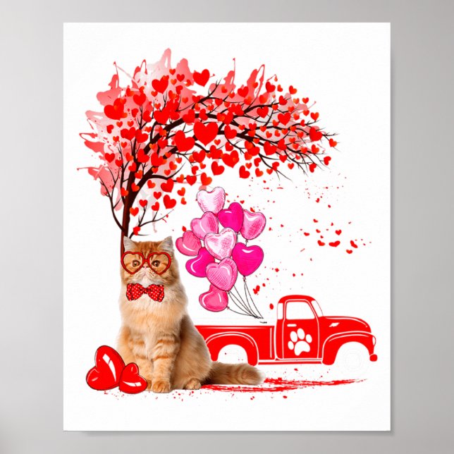 Persian Cat Heart Tree Valentines Day  Poster (Vorne)