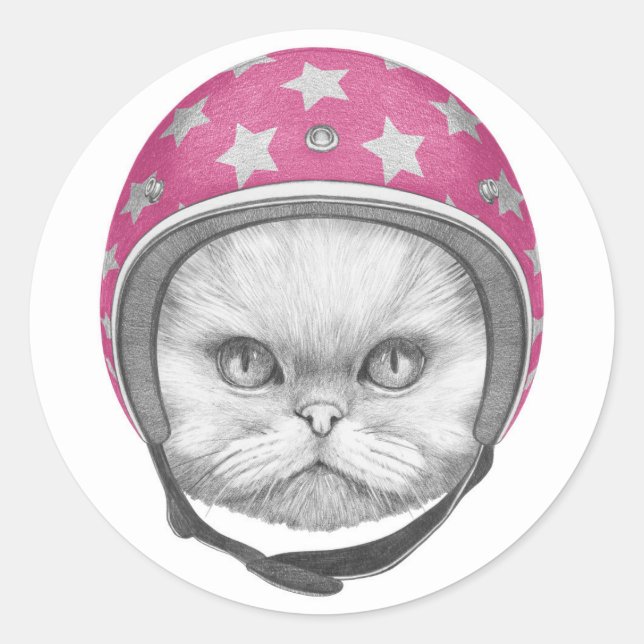 Persian Cat Motorrad Rider Runder Aufkleber (Vorderseite)