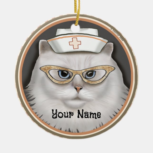 Persian Cat Nurse Keramik Ornament (Vorne)